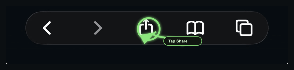 Safari Share button circled with an arrow.